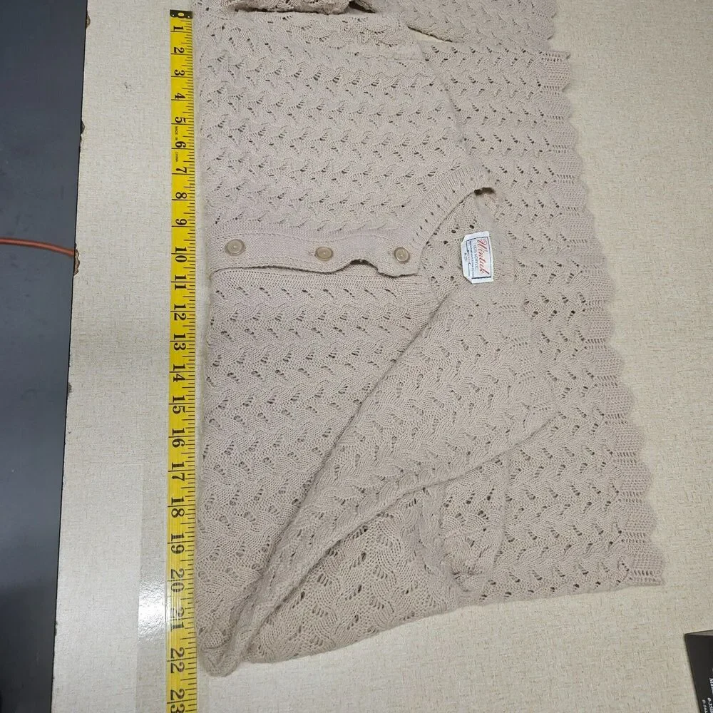 Vintage Wintuk Medium Cardigan Womens Beige Open Knit Eyelet Lightweight Grandma